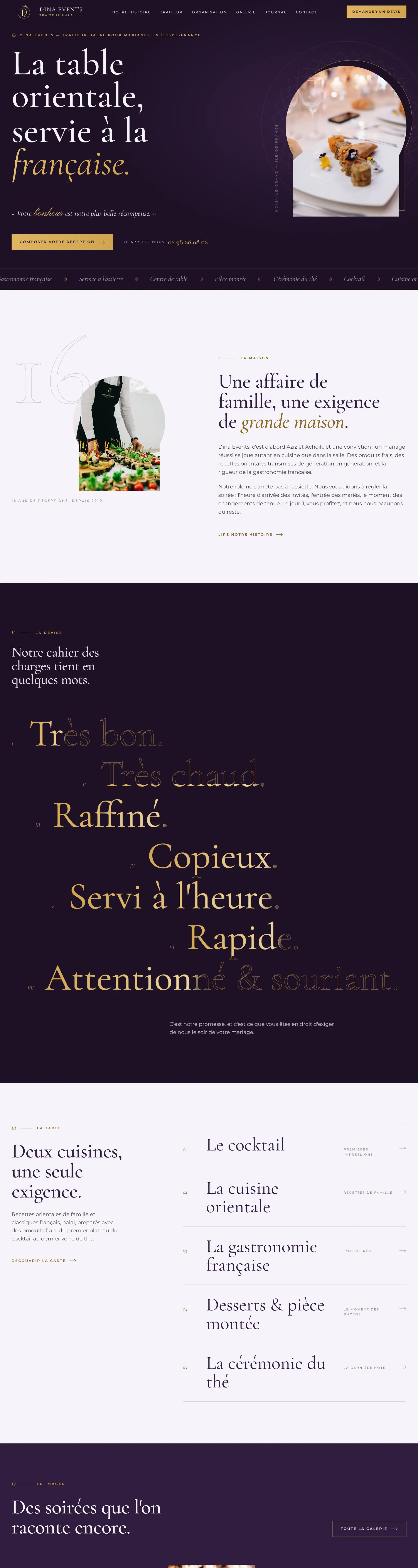 Dina Events — The home page, top to bottom