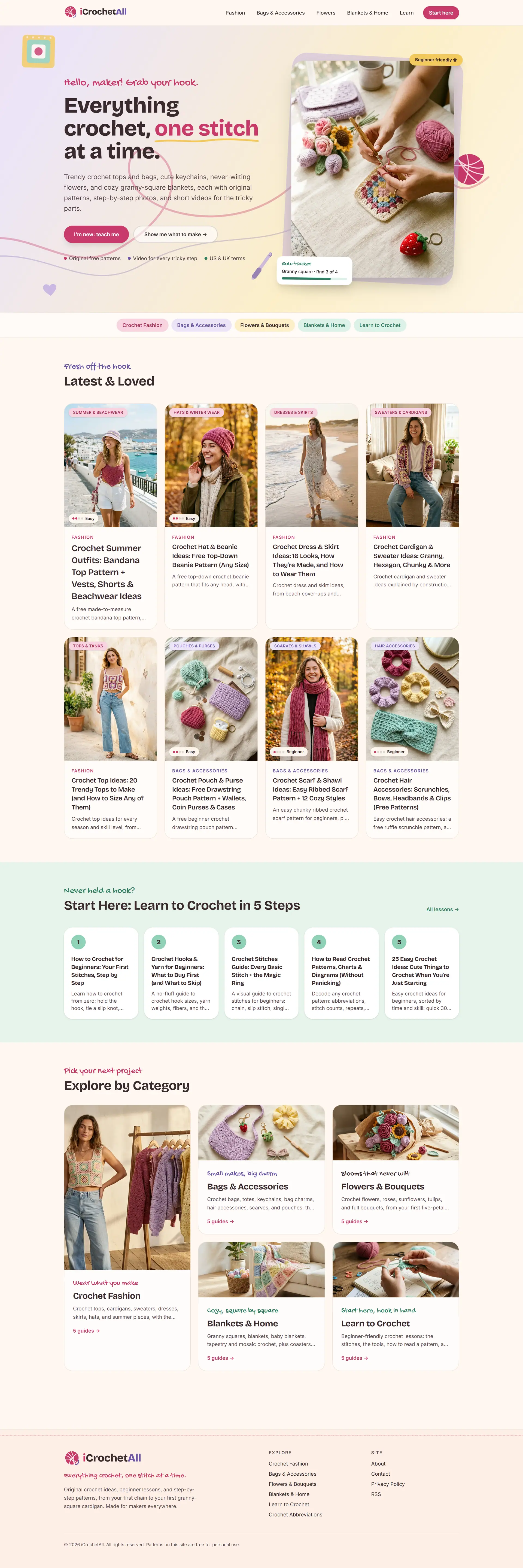 iCrochetAll — The home page, top to bottom