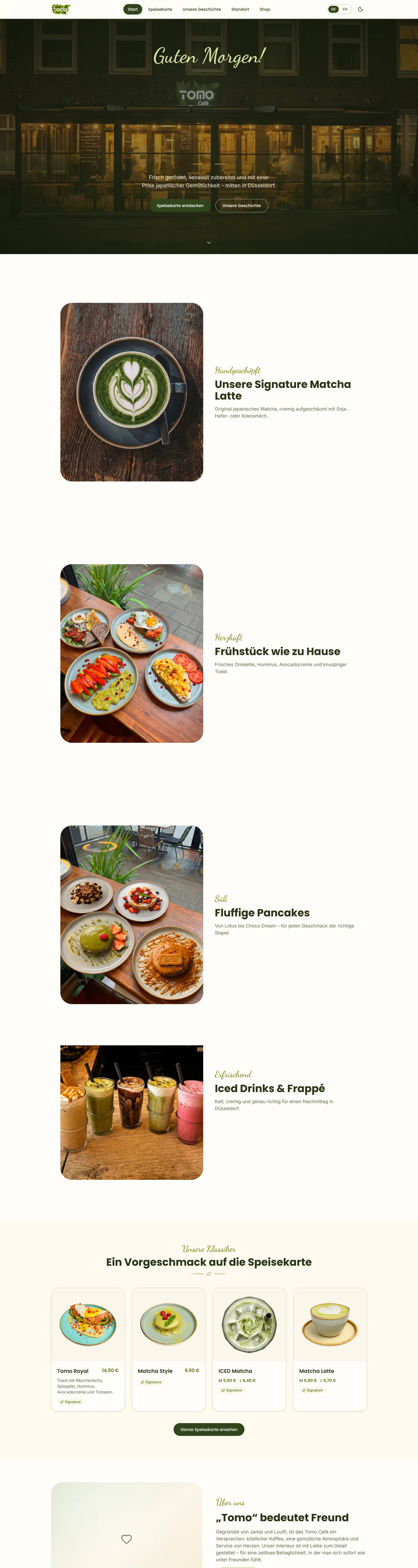 Tomo Café — The home page, top to bottom